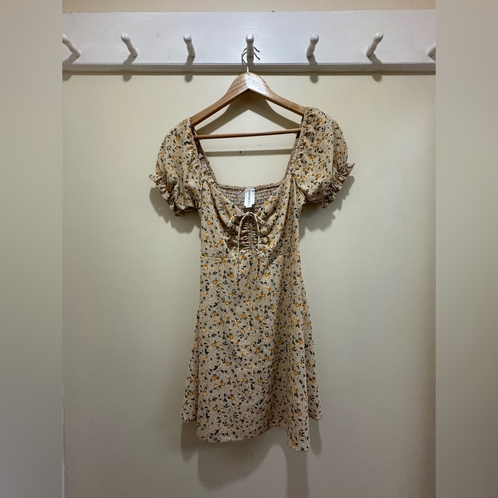 Charming Charlie Floral Dress in Tan and Yellow